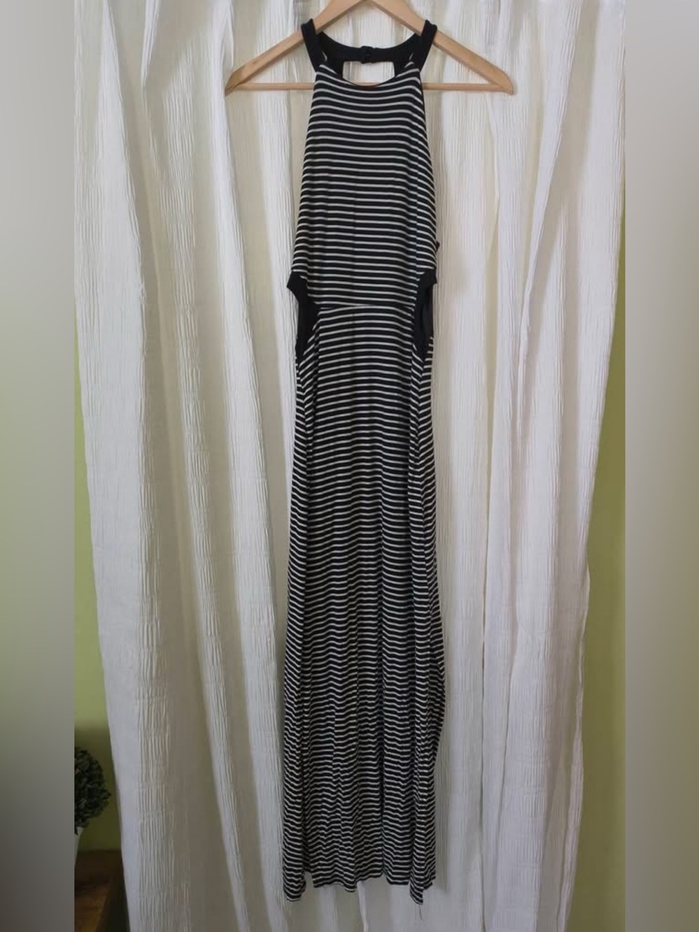 Velvet Torch Black and White Striped Halter Maxi Dress medium